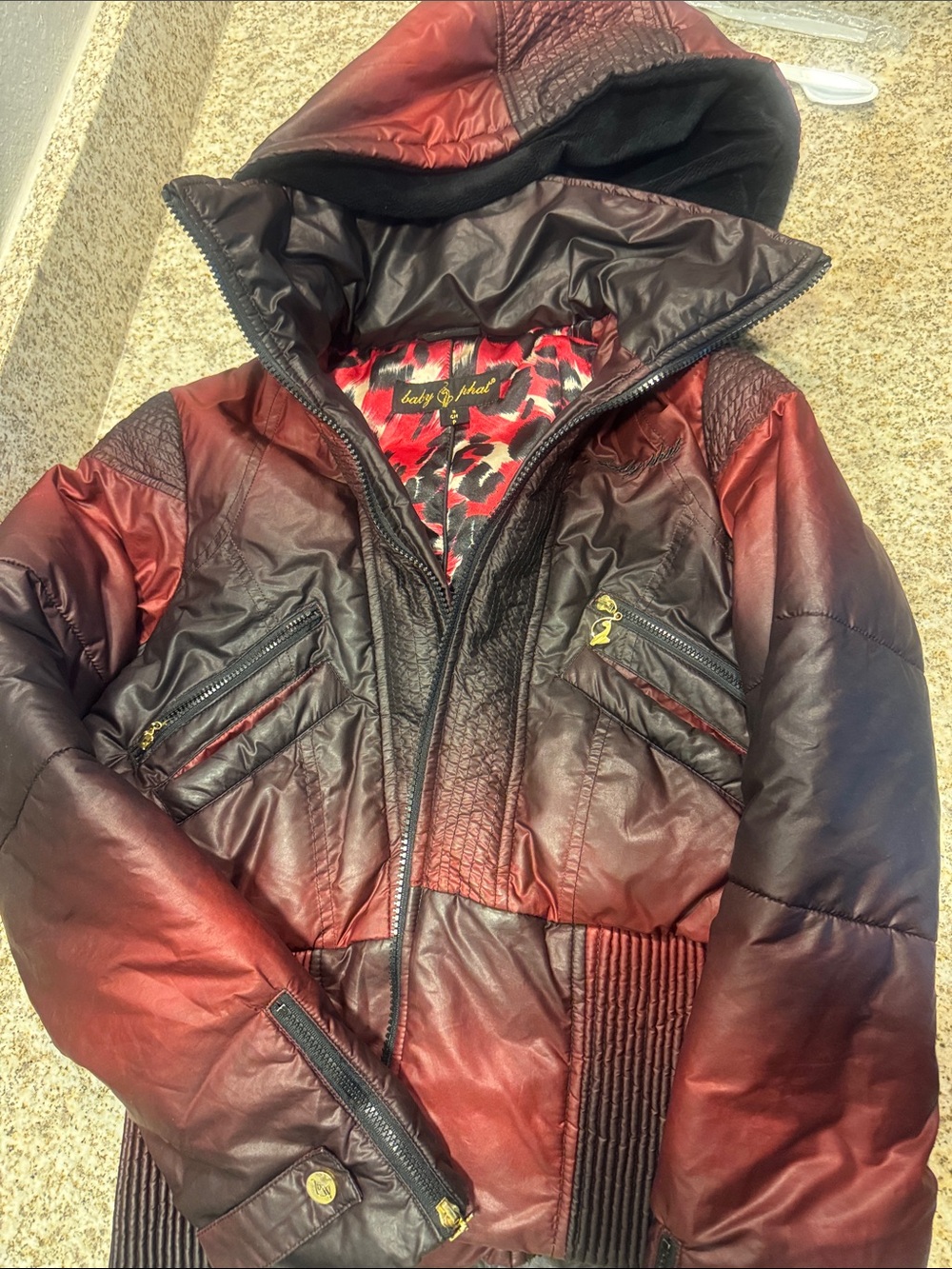 Vintage Y2K Baby Phat Ombre Cropped Hooded Puffer Jacket - Size Small